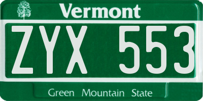 VT license plate ZYX553