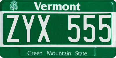 VT license plate ZYX555