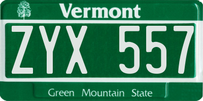 VT license plate ZYX557