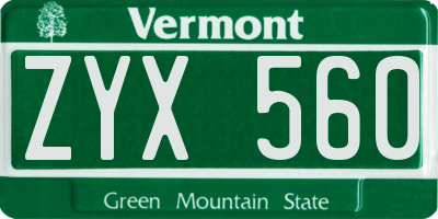 VT license plate ZYX560