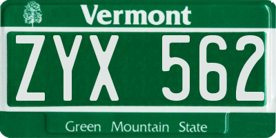 VT license plate ZYX562