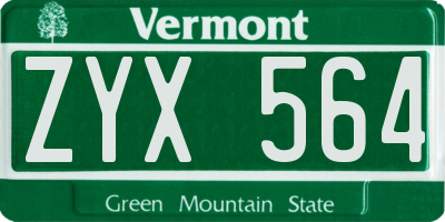 VT license plate ZYX564