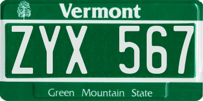 VT license plate ZYX567