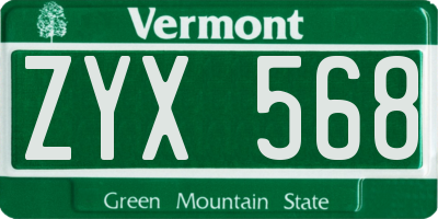 VT license plate ZYX568