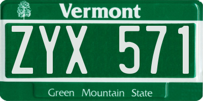 VT license plate ZYX571