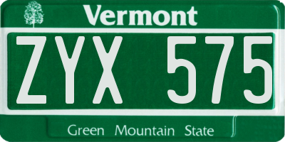 VT license plate ZYX575