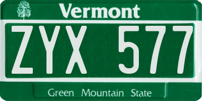 VT license plate ZYX577
