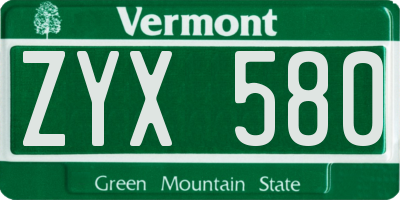 VT license plate ZYX580