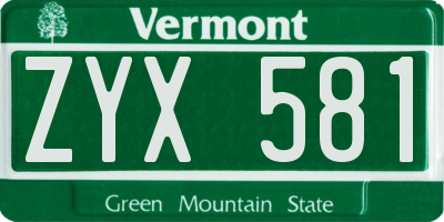 VT license plate ZYX581