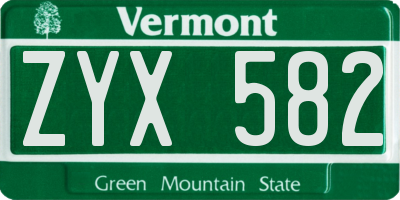 VT license plate ZYX582
