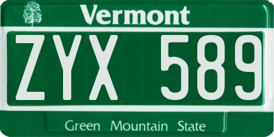 VT license plate ZYX589