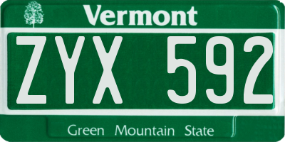 VT license plate ZYX592