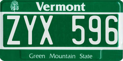 VT license plate ZYX596