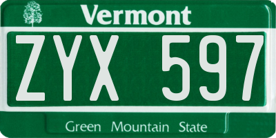VT license plate ZYX597