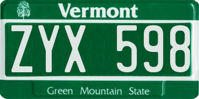 VT license plate ZYX598