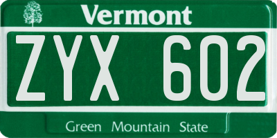 VT license plate ZYX602