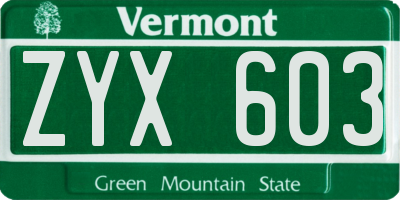 VT license plate ZYX603