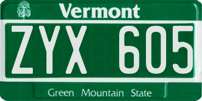 VT license plate ZYX605
