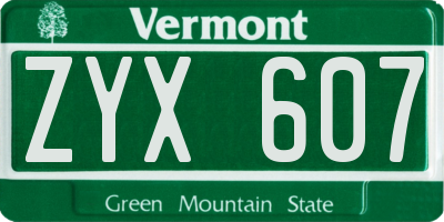 VT license plate ZYX607