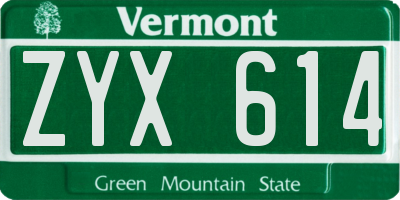 VT license plate ZYX614