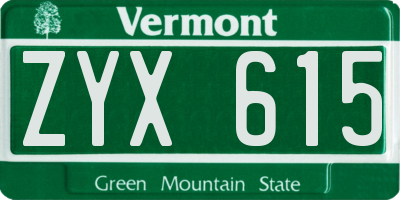 VT license plate ZYX615