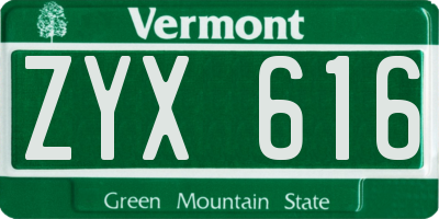 VT license plate ZYX616