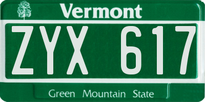 VT license plate ZYX617