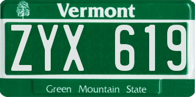 VT license plate ZYX619
