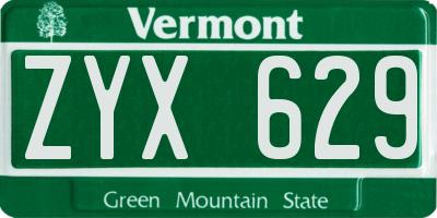 VT license plate ZYX629