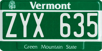 VT license plate ZYX635
