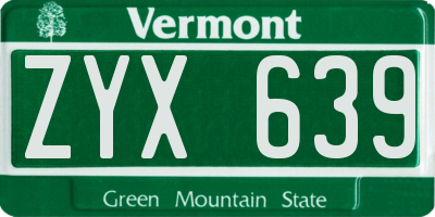 VT license plate ZYX639