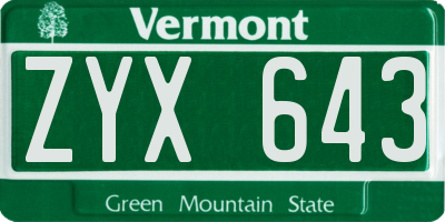 VT license plate ZYX643