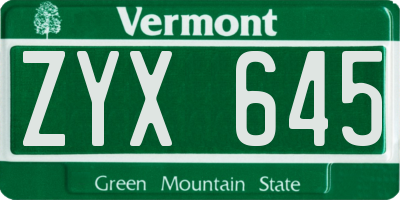 VT license plate ZYX645
