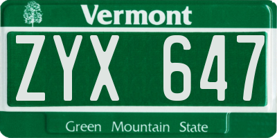 VT license plate ZYX647