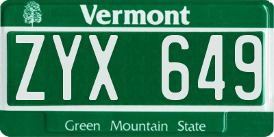 VT license plate ZYX649