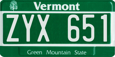 VT license plate ZYX651