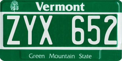 VT license plate ZYX652