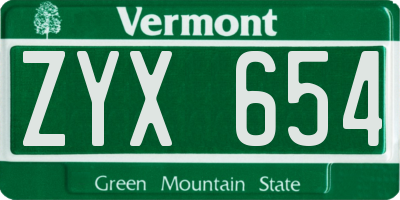 VT license plate ZYX654