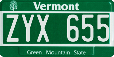 VT license plate ZYX655