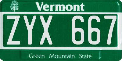 VT license plate ZYX667