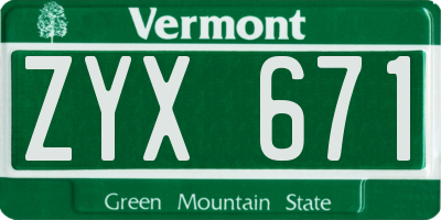 VT license plate ZYX671