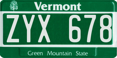VT license plate ZYX678