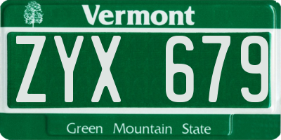 VT license plate ZYX679