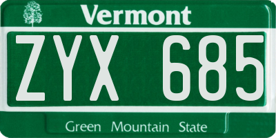 VT license plate ZYX685