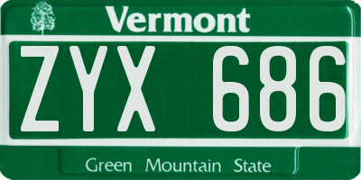 VT license plate ZYX686