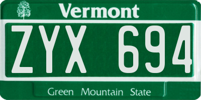VT license plate ZYX694