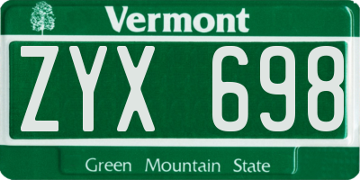 VT license plate ZYX698