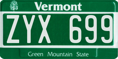 VT license plate ZYX699