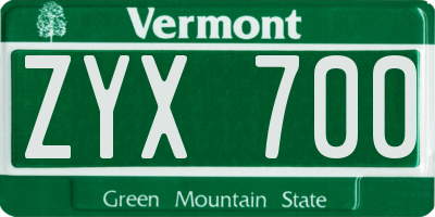 VT license plate ZYX700