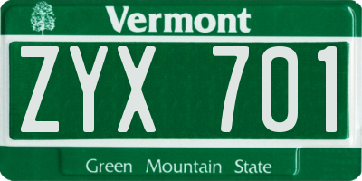 VT license plate ZYX701